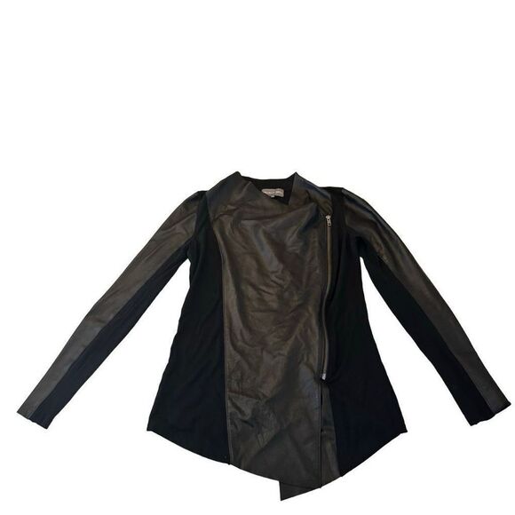 Michael Stars Moto Jacket Real Leather Draped Front Black Size Small - Picture 6 of 6